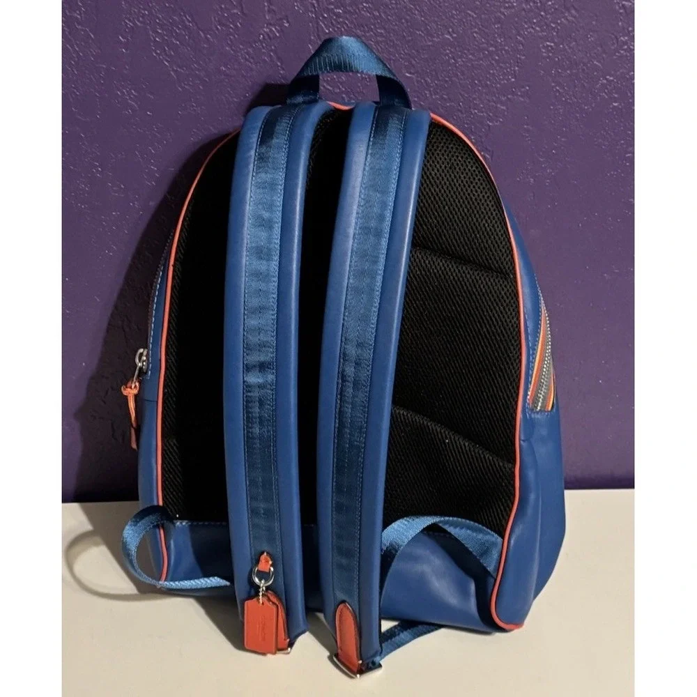 Coach Academy Leather Backpack Blue Varsity Zipper Travel Laptop New Rare $595